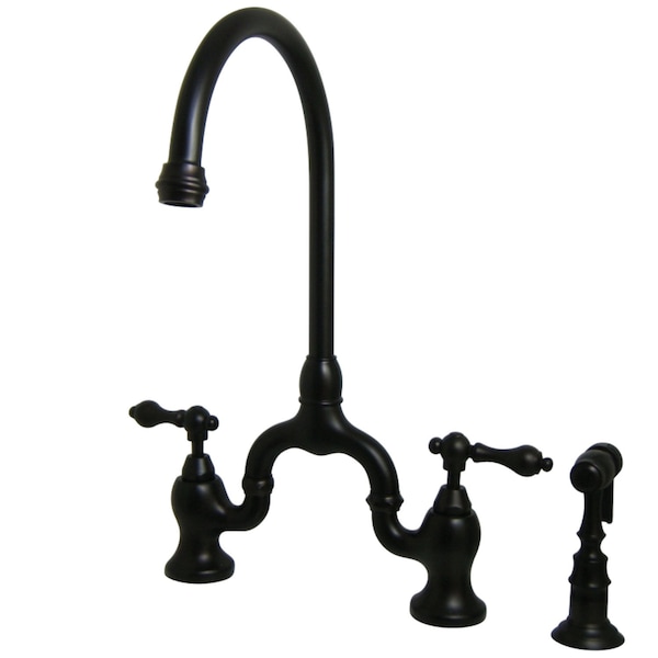 KS7795ALBS English Country Kitchen Bridge Faucet W/Brass Sprayer, Brnz